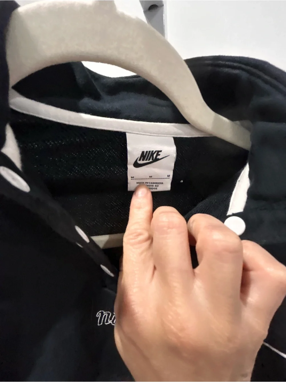 Nike Black Cropped Snap-Button Pullover with White Piping
